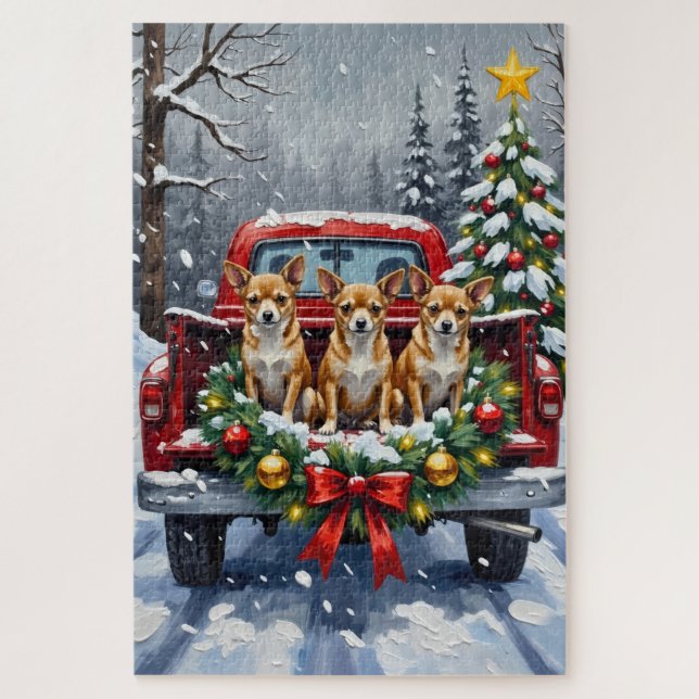 Chihuahua Christmas Red Truck Holiday Jigsaw Puzzle (Vertical)