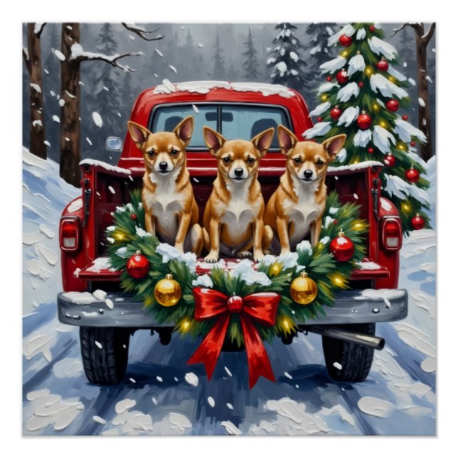 Chihuahua Christmas Red Truck Holiday Poster (Front)