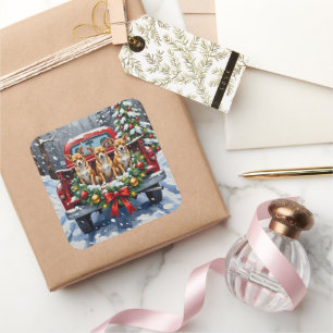 Chihuahua Christmas Red Truck Holiday Square Sticker