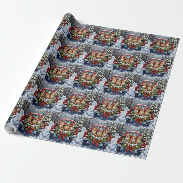 Chihuahua Christmas Red Truck Holiday Wrapping Paper (Unrolled)