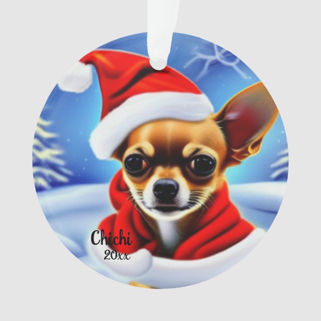 Chihuahua Christmas, Santa Dog Ornament (Front)