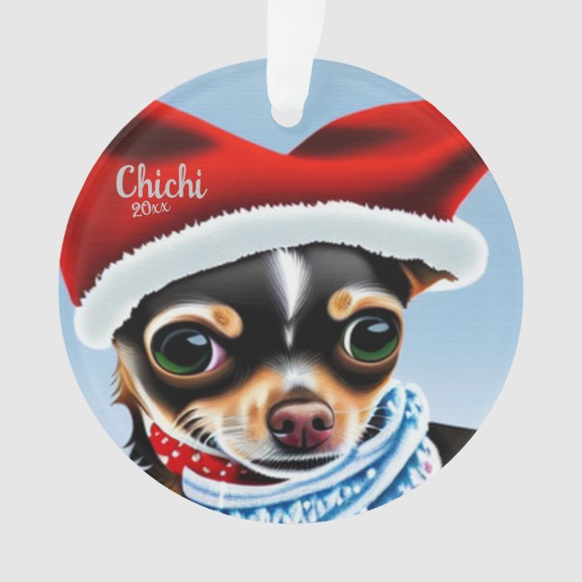 Chihuahua Christmas, Santa Dog Ornament (Front)