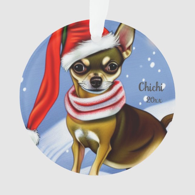 Chihuahua Christmas, Santa Hat Dog Ornament (Front)