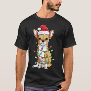 Chihuahua Christmas Santa Hat Xmas Tree Lights Dog T-Shirt