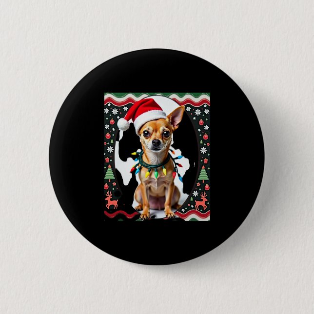 Chihuahua Christmas Santa Ugly Sweater Dog Lover X 6 Cm Round Badge (Front)