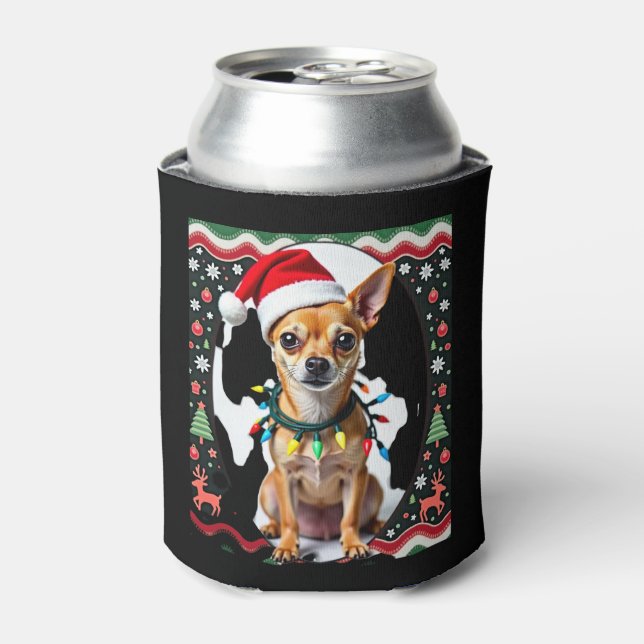 Chihuahua Christmas Santa Ugly Sweater Dog Lover X Can Cooler (Can Front)