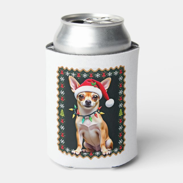 Chihuahua Christmas Santa Ugly Sweater Dog Lover X Can Cooler (Can Front)