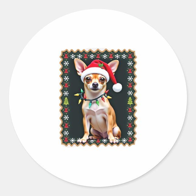 Chihuahua Christmas Santa Ugly Sweater Dog Lover X Classic Round Sticker (Front)