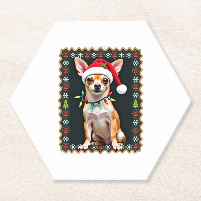 Chihuahua Christmas Santa Ugly Sweater Dog Lover X Paper Coaster (Front)