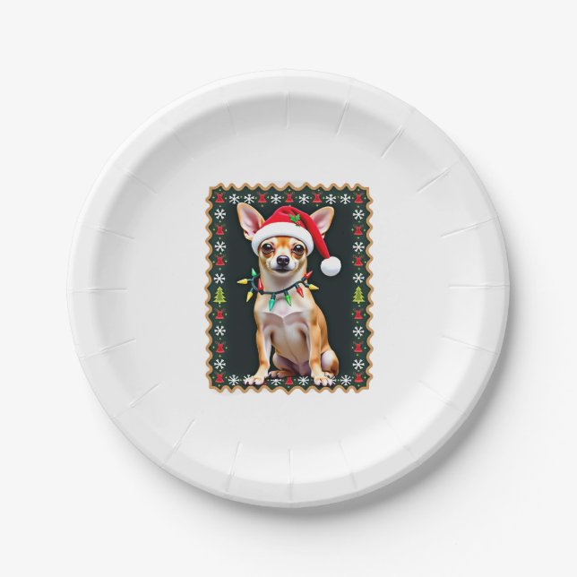 Chihuahua Christmas Santa Ugly Sweater Dog Lover X Paper Plate (Front)