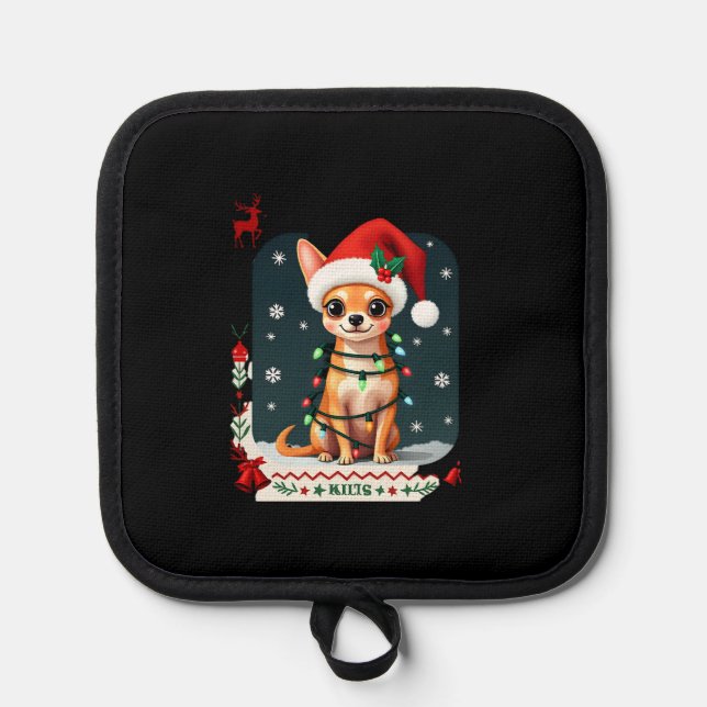 Chihuahua Christmas Santa Ugly Sweater Dog Lover X Pot Holder (Front)