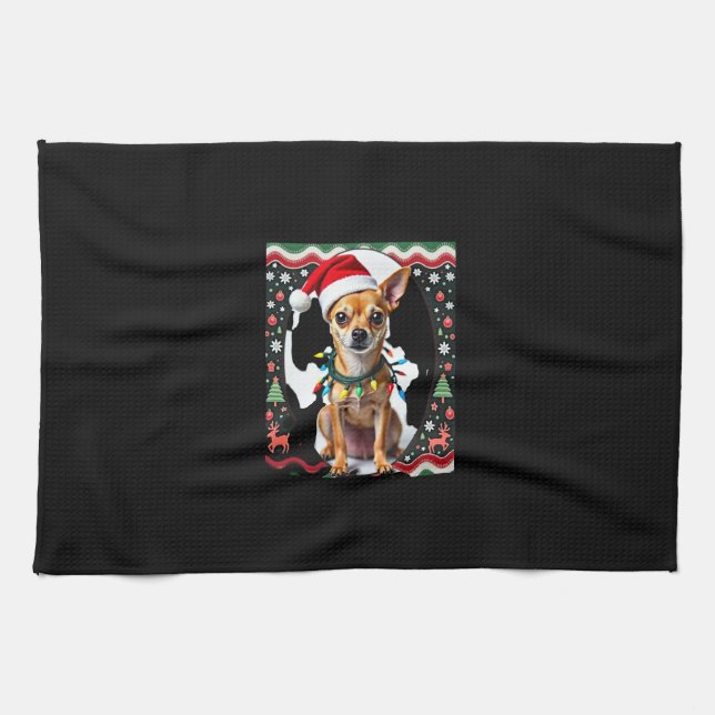 Chihuahua Christmas Santa Ugly Sweater Dog Lover X Tea Towel (Horizontal)