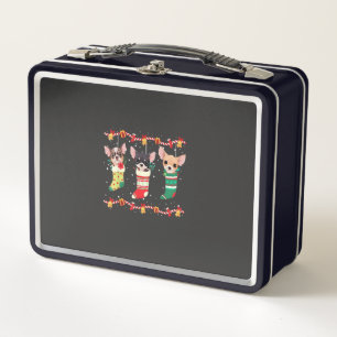 Chihuahua Christmas Socks Lights Funny Xmas Dog Lo Metal Lunch Box