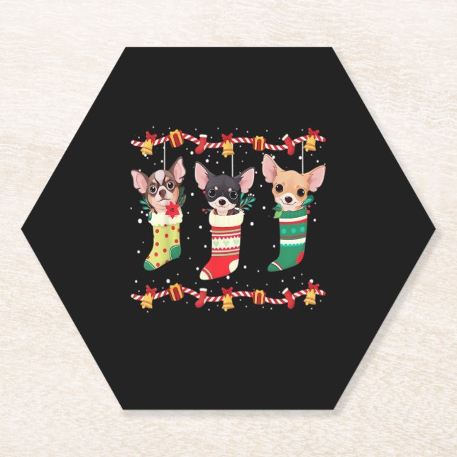 Chihuahua Christmas Socks Lights Funny Xmas Dog Lo Paper Coaster (Front)