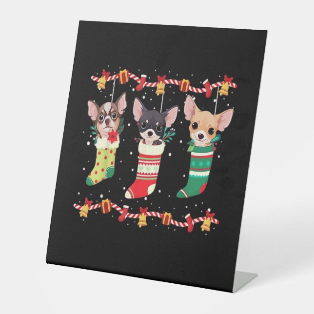 Chihuahua Christmas Socks Lights Funny Xmas Dog Lo Pedestal Sign (Front)