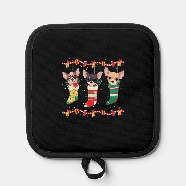 Chihuahua Christmas Socks Lights Funny Xmas Dog Lo Pot Holder (Front)