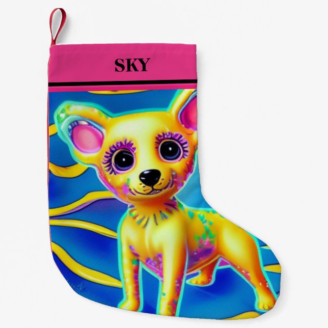 CHIHUAHUA Christmas Stocking with name. (Front)