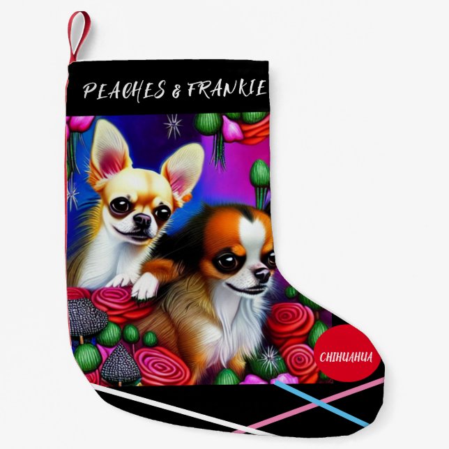 CHIHUAHUA Christmas Stocking with name. (Front)