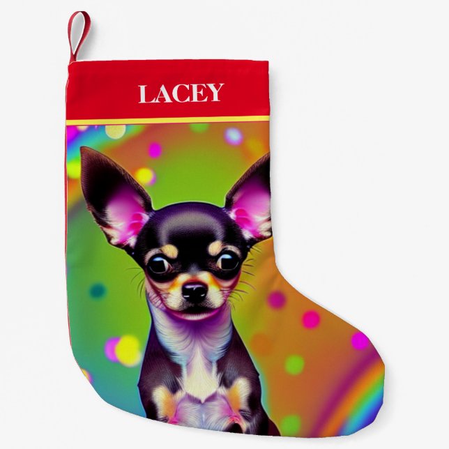 CHIHUAHUA Christmas Stocking with name. (Front)