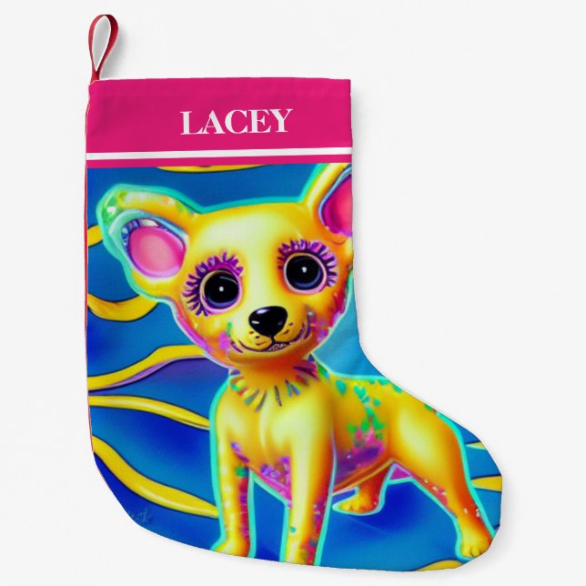 CHIHUAHUA Christmas Stocking with name. (Front)