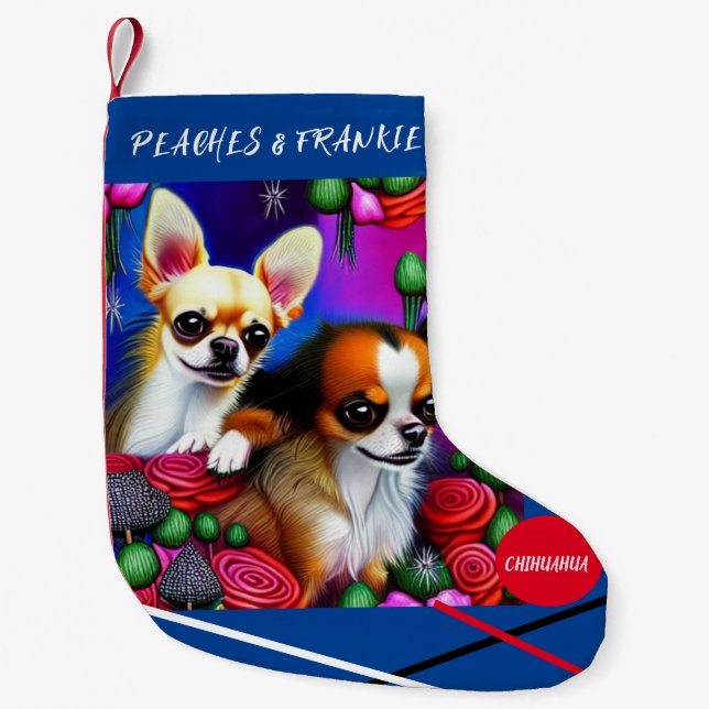 CHIHUAHUA Christmas Stocking with name. (Front)
