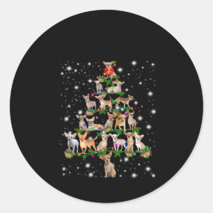 Chihuahua Christmas Tree Covered By Flashlight Classic Round Sticker
