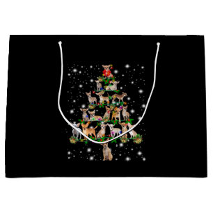 Chihuahua Christmas Tree Covered By Flashlight Large Gift Bag