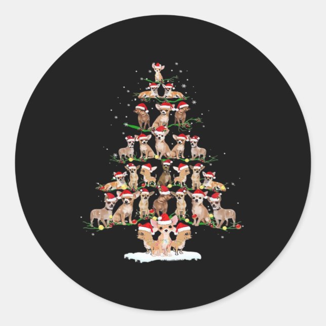 Chihuahua Christmas Tree Funny Tee Xmas Chihuahua  Classic Round Sticker (Front)