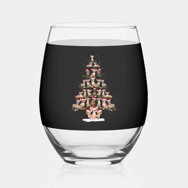 Chihuahua Christmas Tree Funny Tee Xmas Chihuahua  Stemless Wine Glass (Front)
