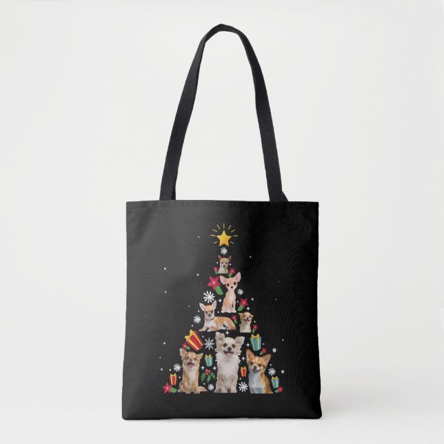 chihuahua christmas tree xmas gift tote bag (Front)