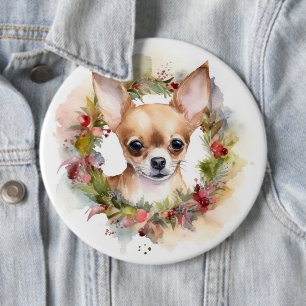 Chihuahua Christmas Wreath Festive Pup 6 Cm Round Badge