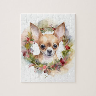 Chihuahua Christmas Wreath Festive Pup Jigsaw Puzzle