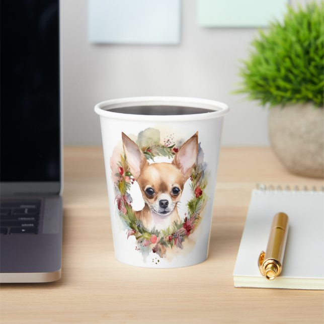 Chihuahua Christmas Wreath Festive Pup Paper Cups (Insitu)