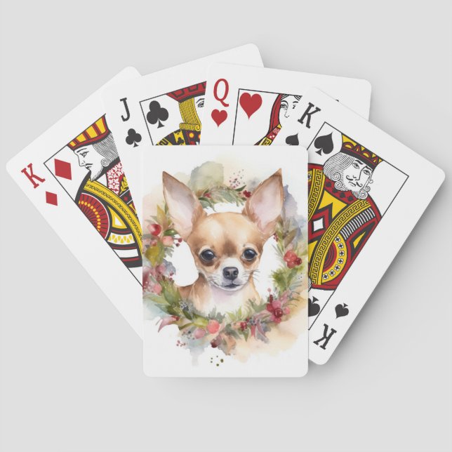 Chihuahua Christmas Wreath Festive Pup Playing Cards (Back)