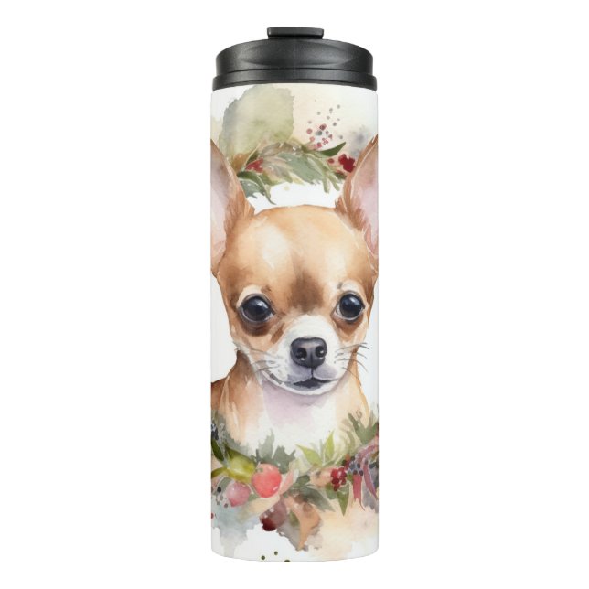 Chihuahua Christmas Wreath Festive Pup Thermal Tumbler (Front)