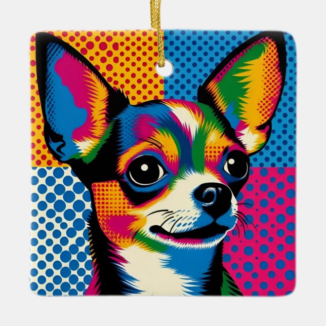 Chihuahua, Colorful Pop Art Style, Ceramic Ornament (Front)