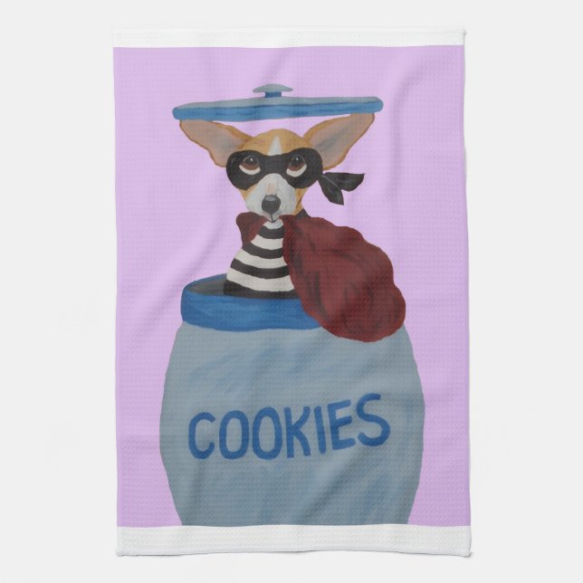 Chihuahua Cookie Thief Tea Towel (Vertical)