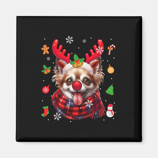 Chihuahua Cosplay Reindeer Christmas Costume Owner Magnet (Front)