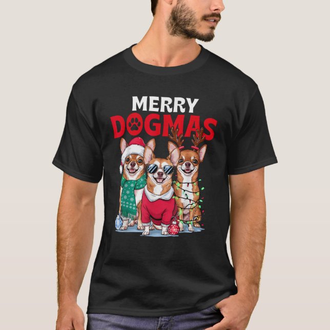 Chihuahua Costume Reindeer Santa Christmas Lights  T-Shirt (Front)