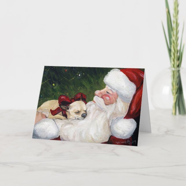 "Chihuahua Cosy Christmas" Dog Art Greeting Card (Front)