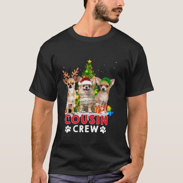 Chihuahua Cousin Crew Christmas Tree Lights Xmas D T-Shirt (Front)