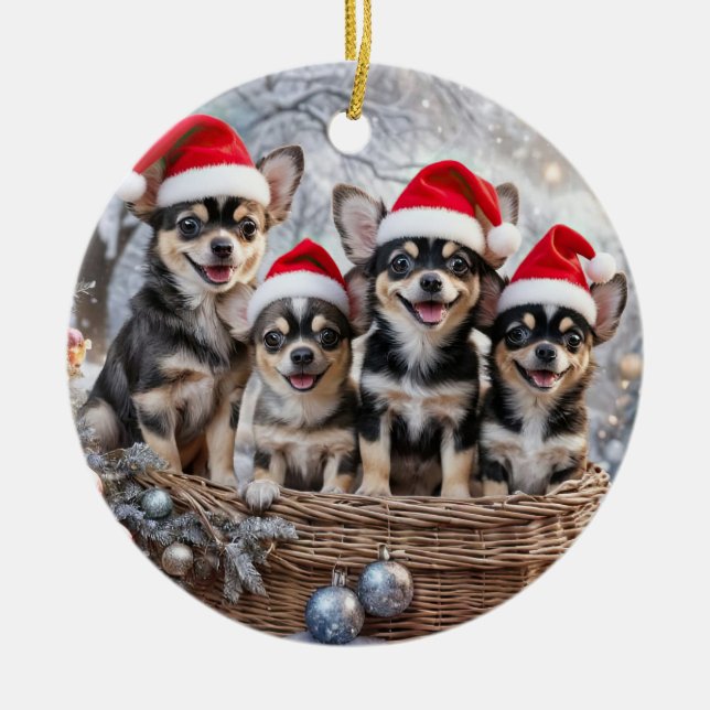 Chihuahua Cute Christmas Holiday Ceramic Tree Decoration (Front)