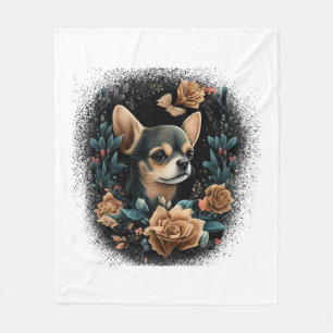 Chihuahua Cute Dog Beautiful Flowers Girl Fleece Blanket