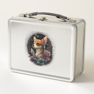 Chihuahua Cute Dog Beautiful Flowers Girl Metal Lunch Box