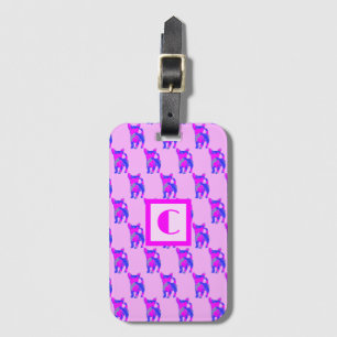 Chihuahua Cute Dog Pink & Blue Silhouette Monogram Luggage Tag