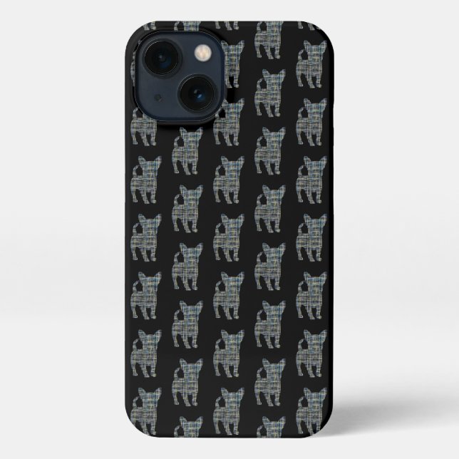 Chihuahua Cute Dog Silhouette Grid Black iPhone Case (Back)