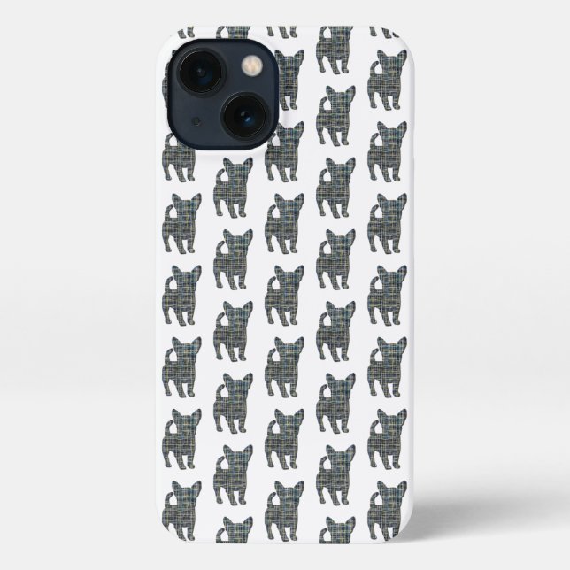 Chihuahua Cute Dog Silhouette Grid White iPhone Case (Back)