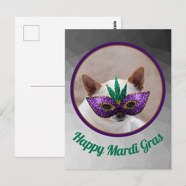 Chihuahua cute Happy Mardi Gras sparkly mask photo Postcard (Front/Back)