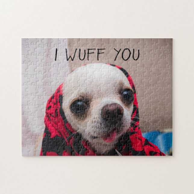 Chihuahua cute I wuff you love Valentines Jigsaw Puzzle (Horizontal)