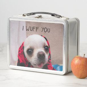 Chihuahua cute I wuff you love Valentines Metal Lunch Box